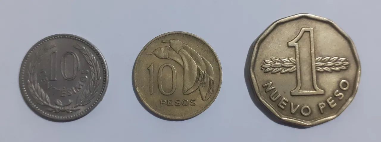 Lote 3 Moedas Uruguai - 10 Centésimos / 10 Pesos / 1 Nuevo Peso