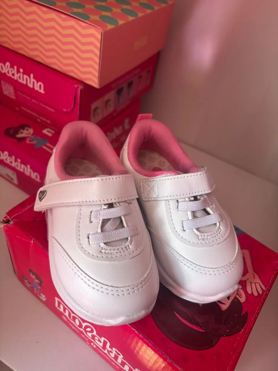 Tênis Molekinha Bebê - Branco com Rosa