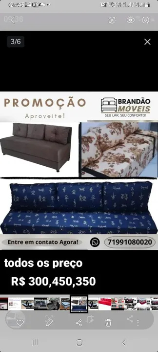 Sofa bicama R$ 280,00, Com 3 almofadas grandesEspelho