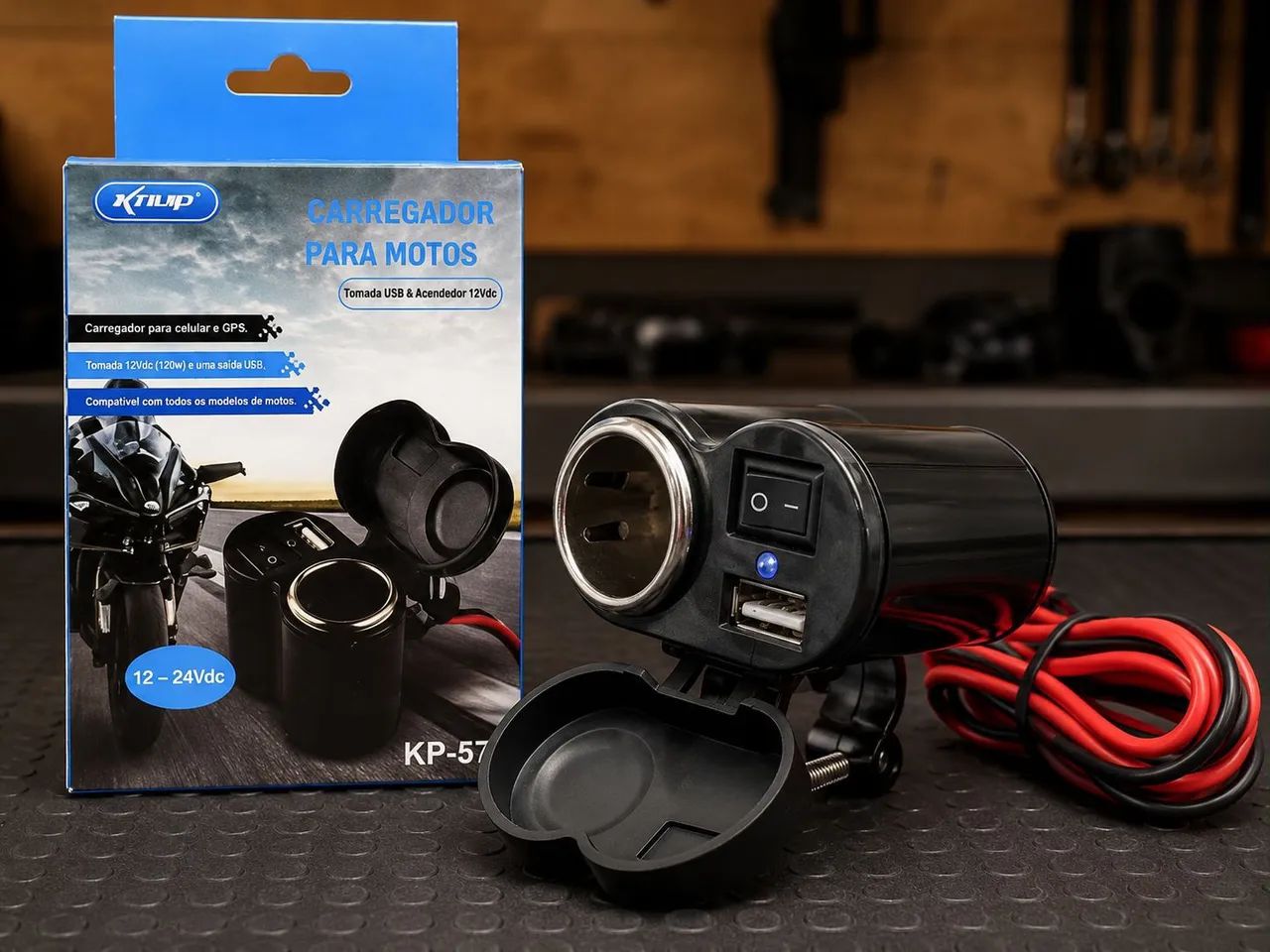 Carregador para Moto USB com Tomada 12V KP-572 - Foto 2