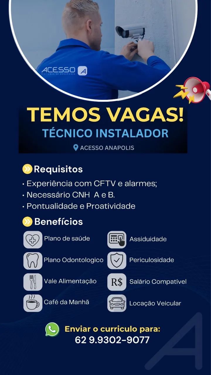 Vaga para Técnico Cftv 