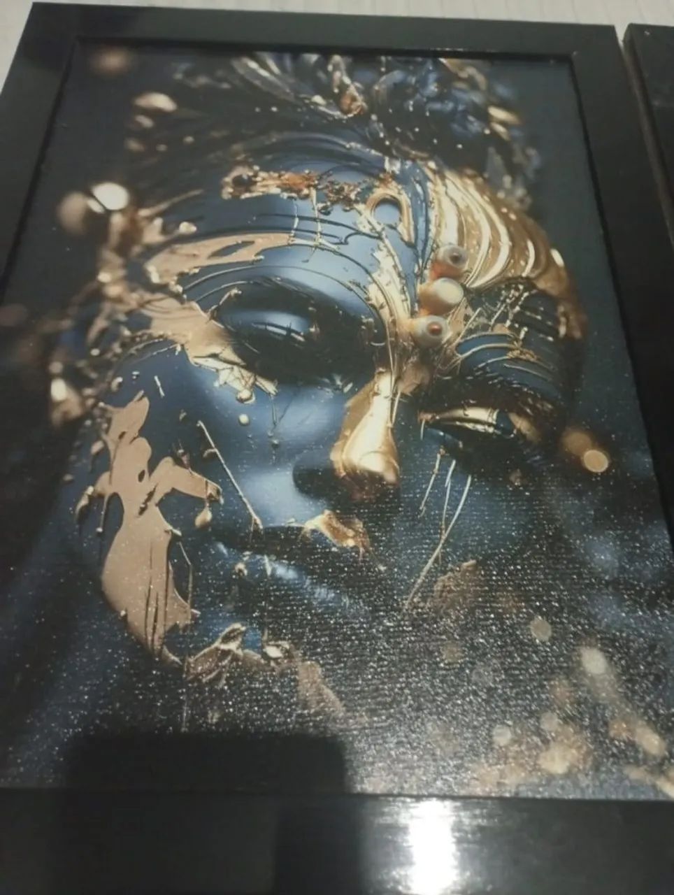  Quadro Decorativo Moderno - Arte Abstrata Luxo Preto e Dourado
