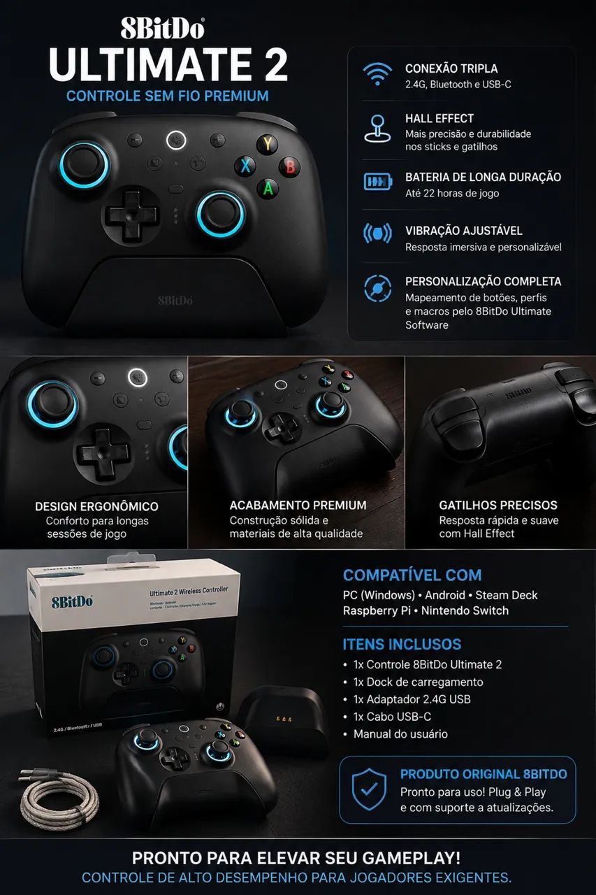 Controle 8bitdo ultimate 2 para pc
