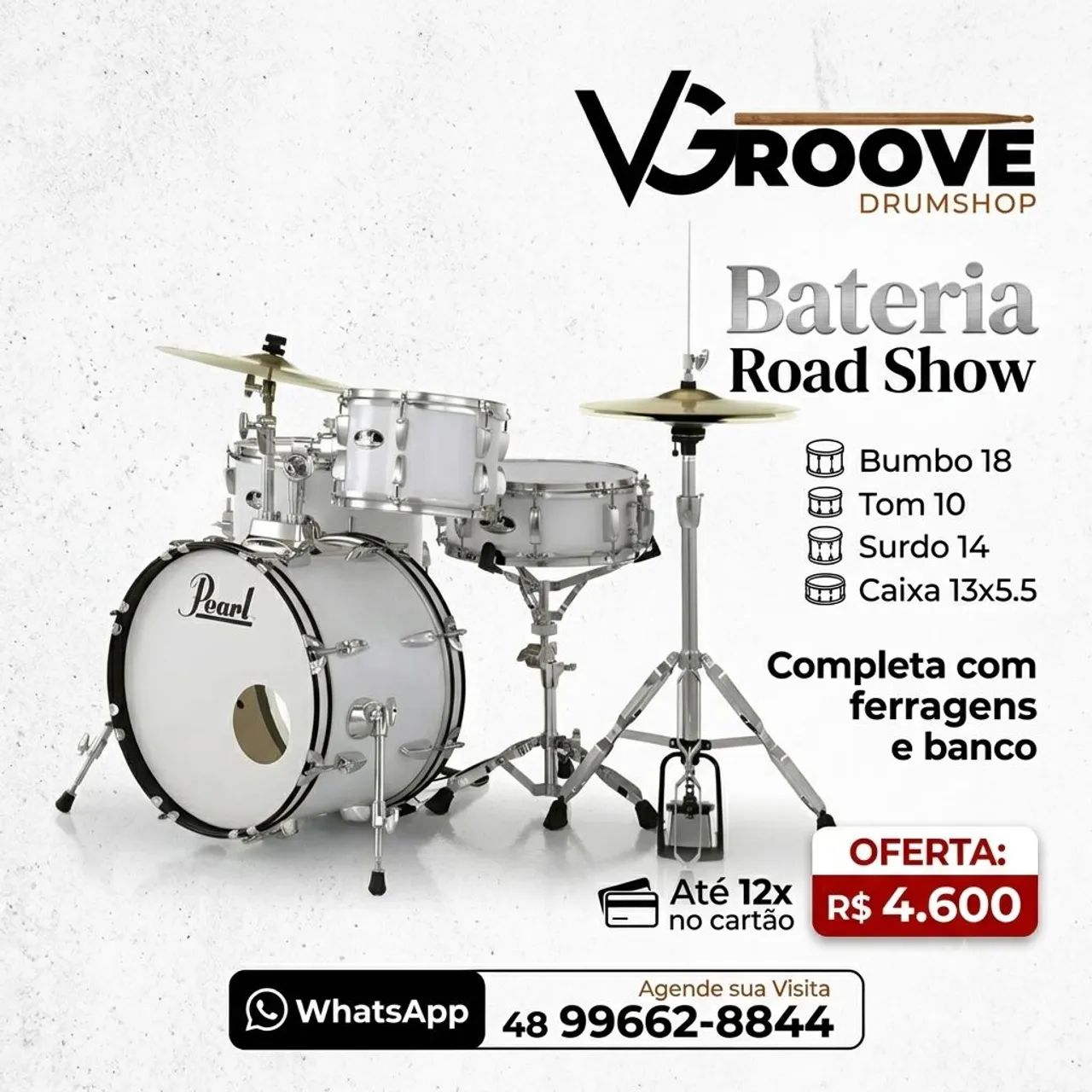 Bateria Pearl RoadShow Whait solid.