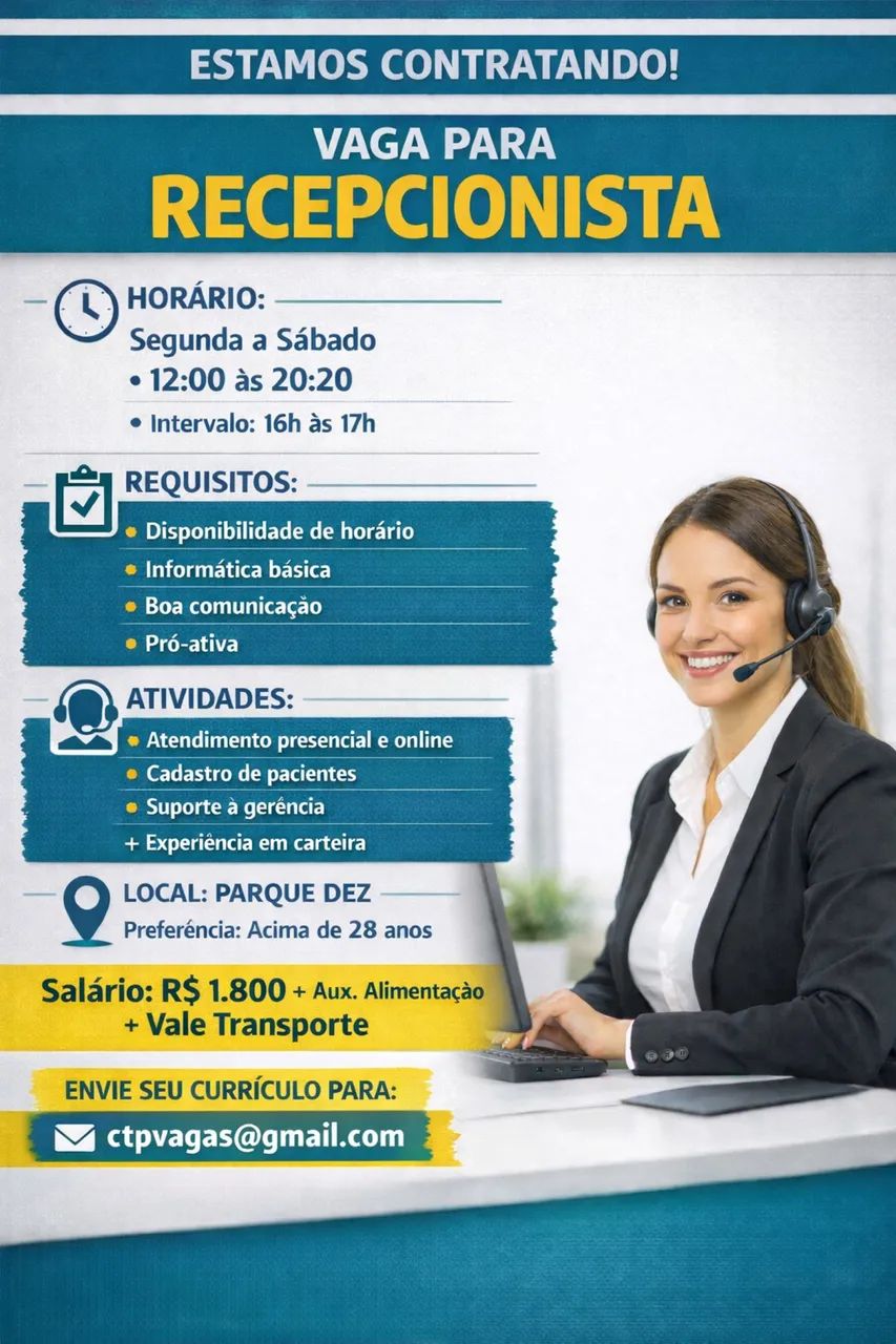 Estamos contratando Recepcionista 