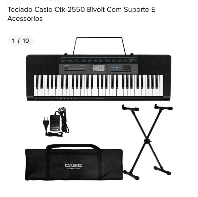 Teclado Casio Ctk-2550 Bivolt Com Suporte e Assessórios