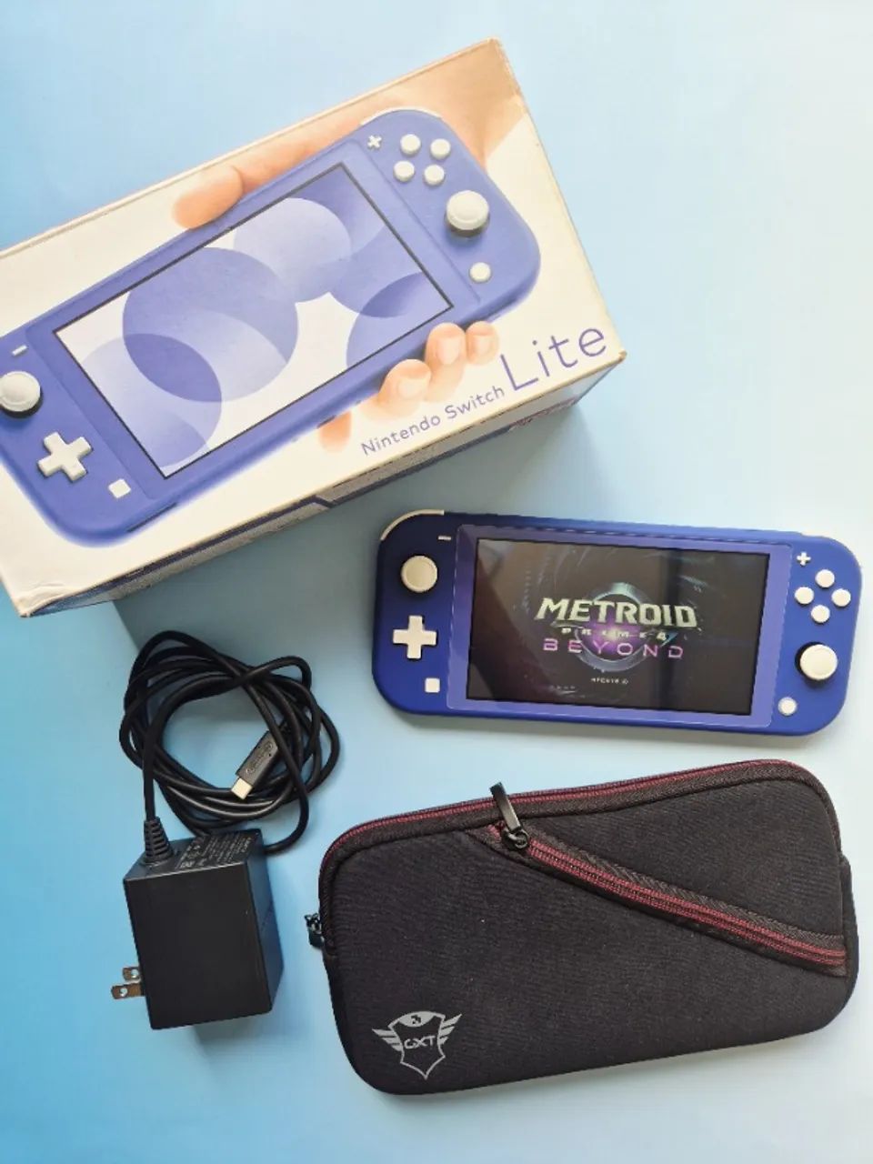 Nintendo Switch Lite Azul Completo 128Gb Lotado de Jogos