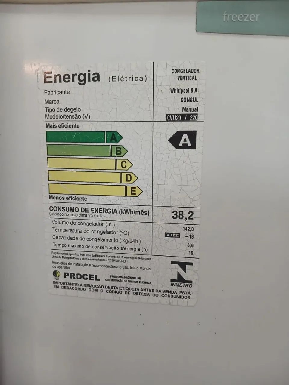 Freezeer consul vertical-Consul 142 litros - Geladeiras e Freezers