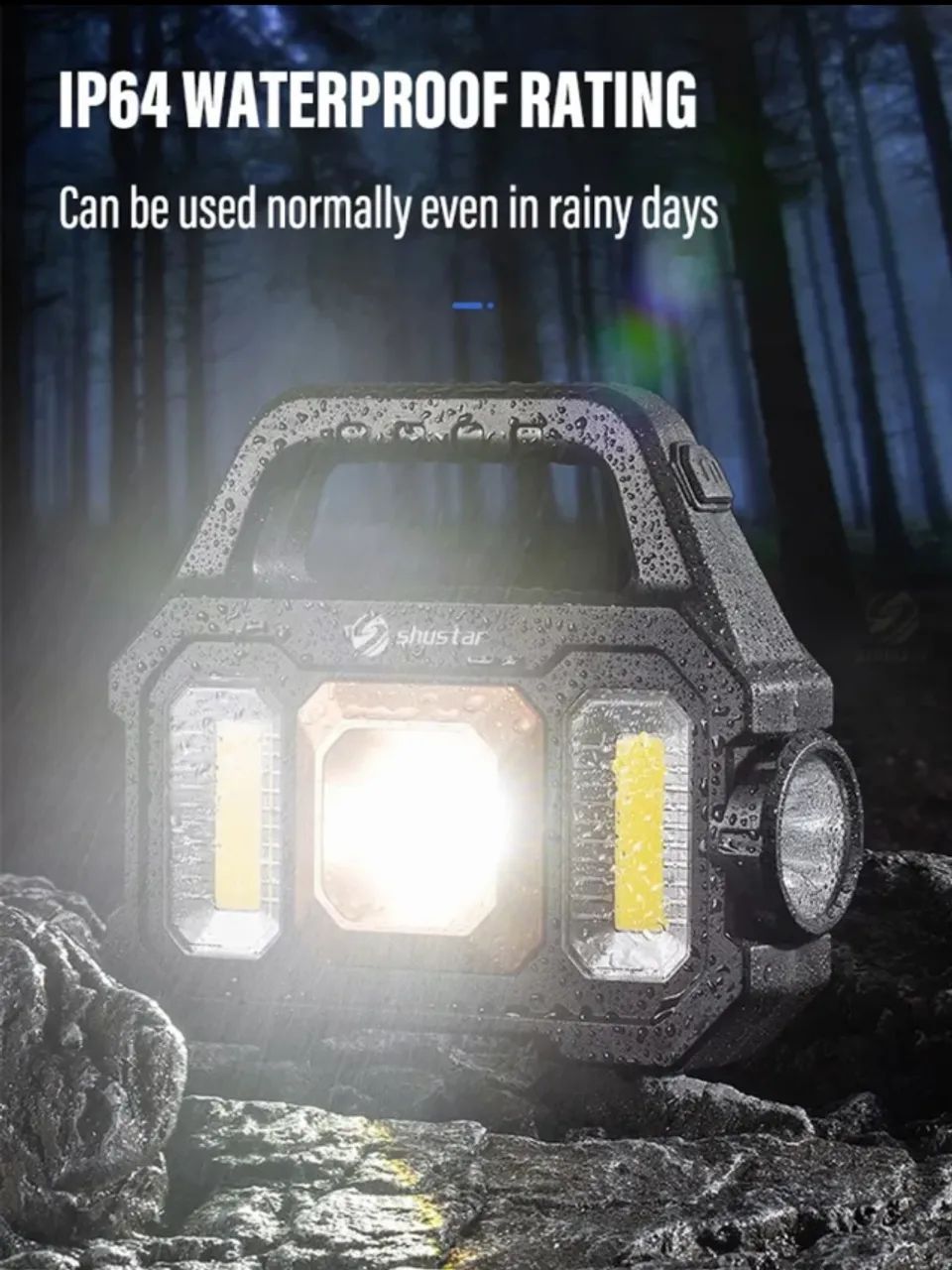 LANTERNA MULTI-FUNCIONAL DE LED PARA TRABALHO RECARREG e LUZ SOLAR 06 MODOS ILUMINAÇÃO 
