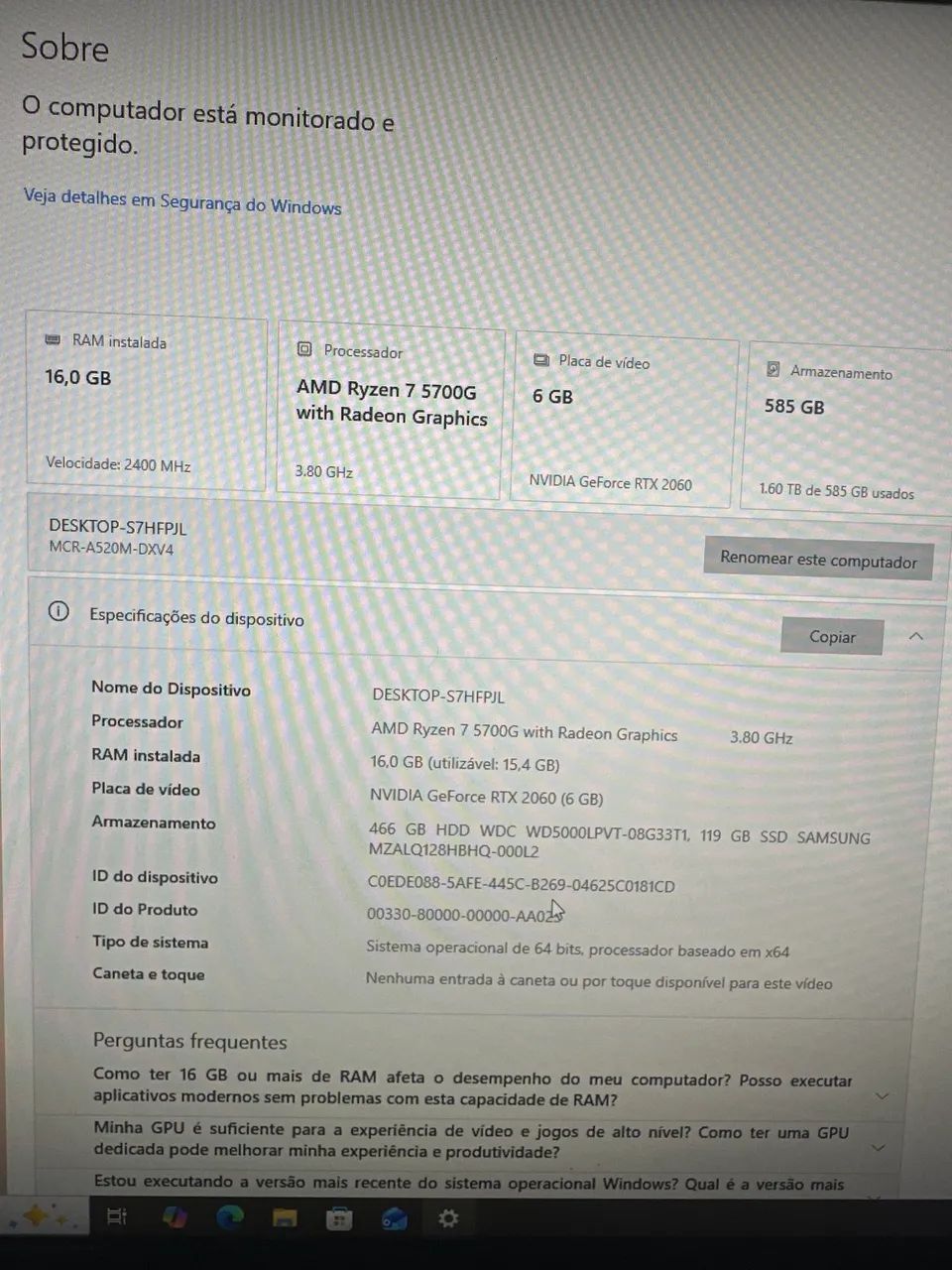 Pc Gamer RYZEN 7 5700g, RTX 2060, 16GB RAM  - Foto 3