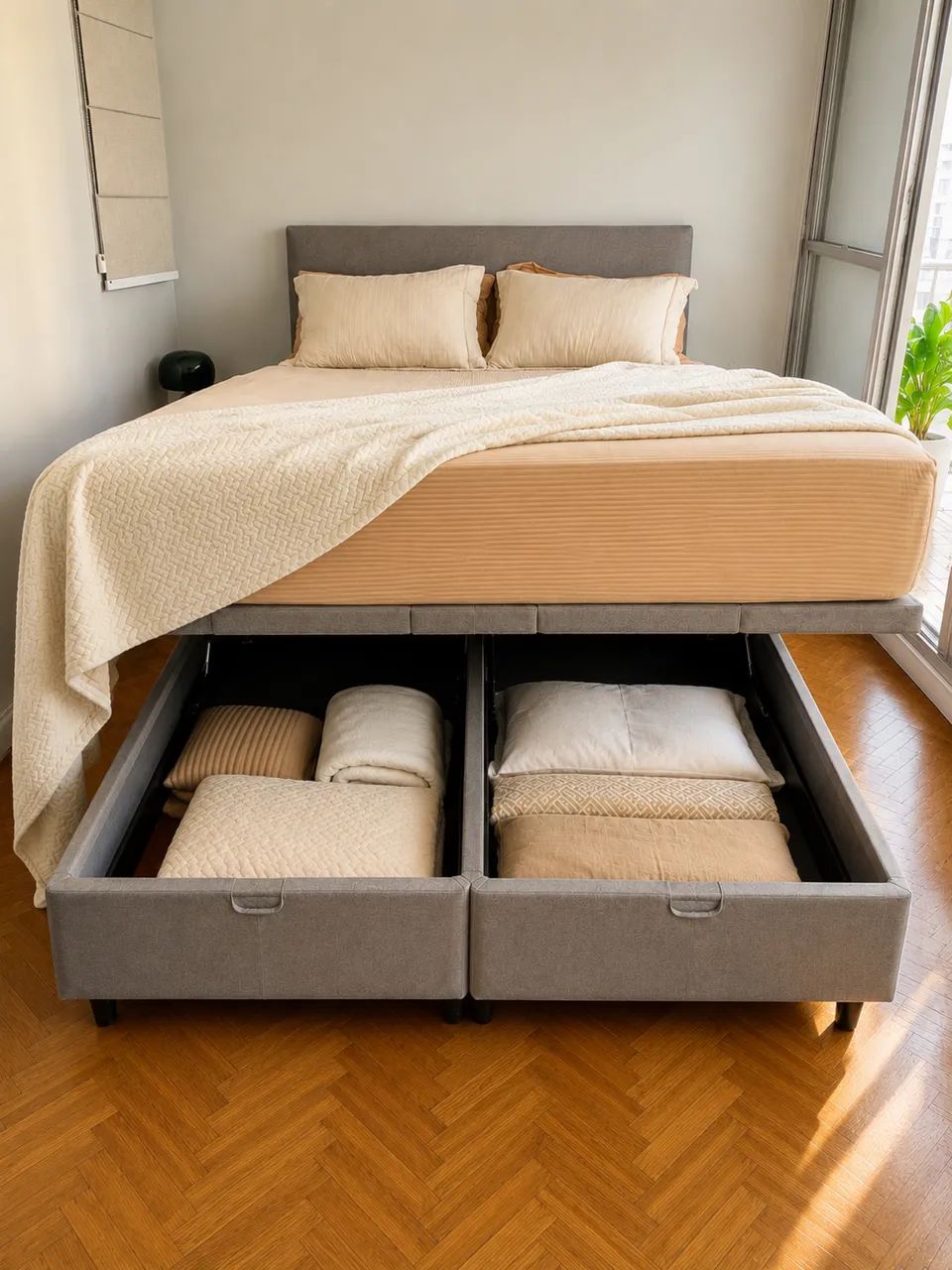 Cama Queen com Cabeceira Estofada e Baú Bipartido - Foto 2