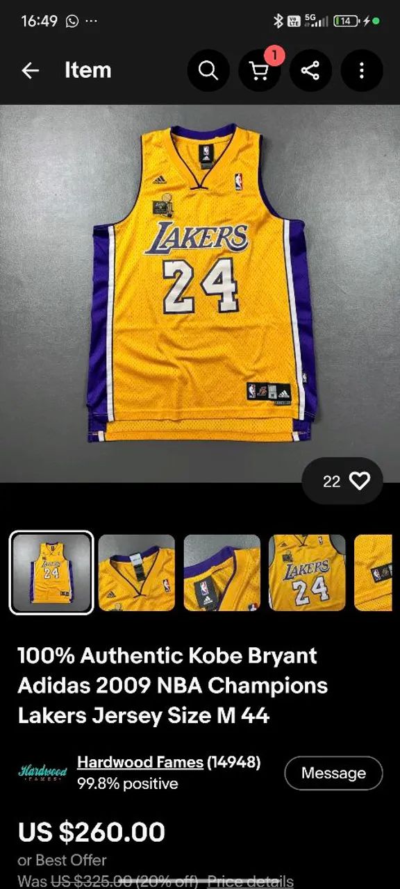 Camisa Kobe Bryant #24 Lakers Adidas NBA Swingman 2009 M +2