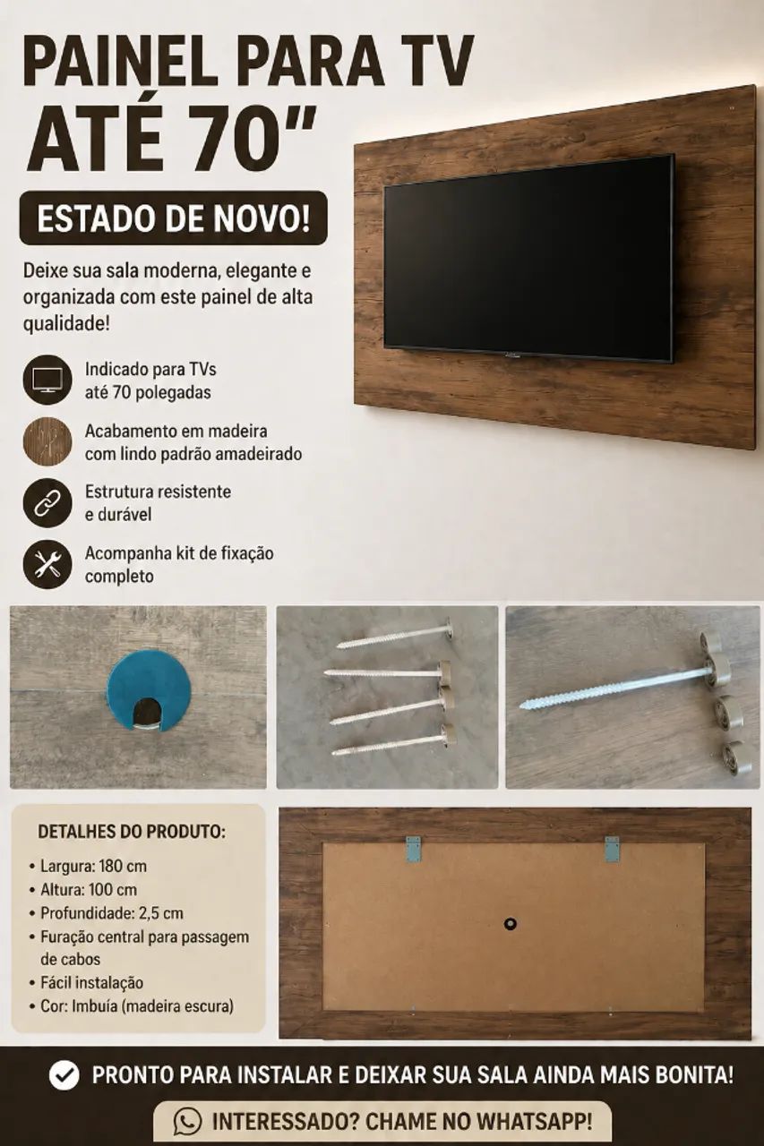 Vendo painel para TV de até 70 polegadas, em excelente estado de conservação.