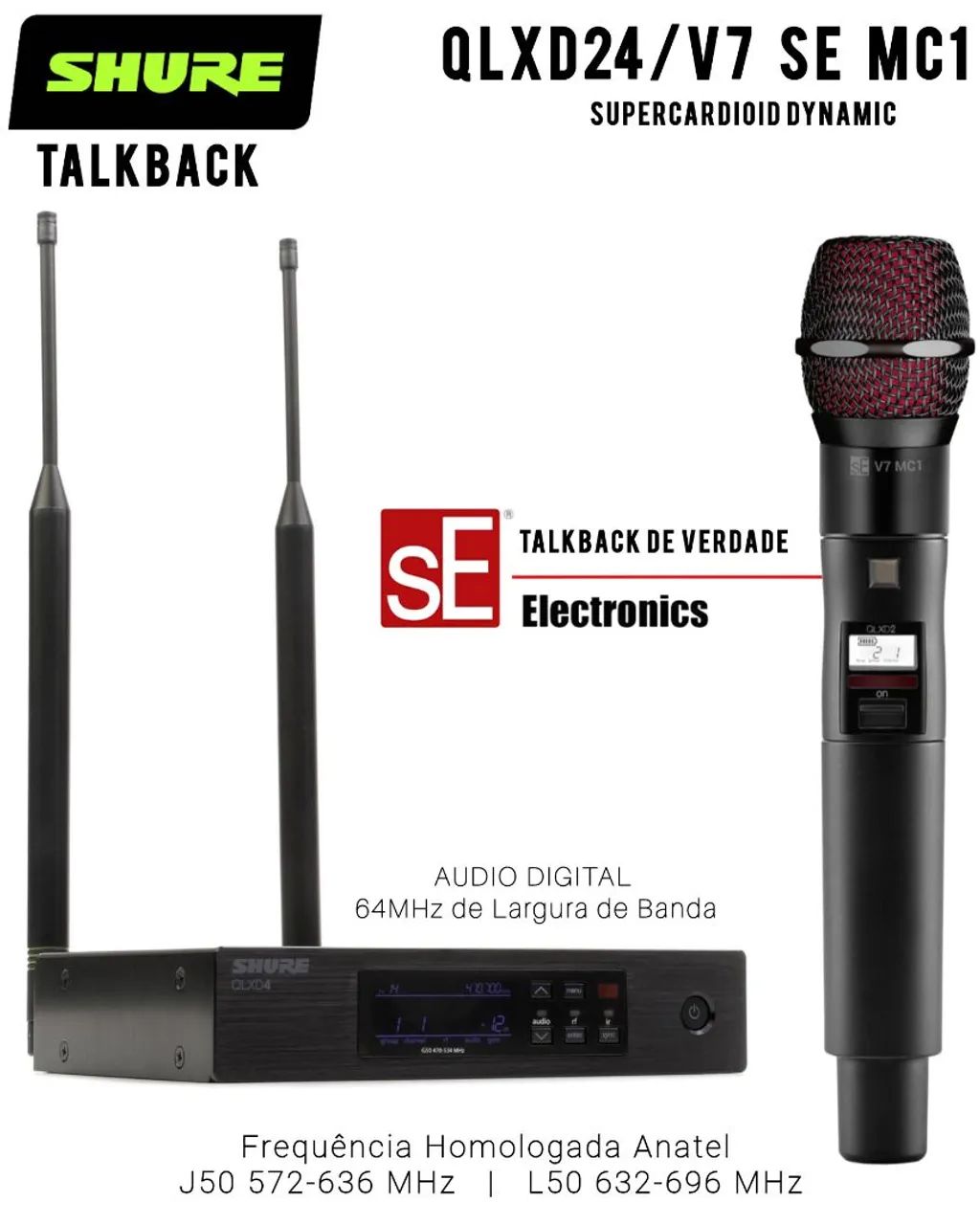 Microfone Profissional QLXD24/V7 SE com TalkBack - SHURE Sem Fio Áudio Digital  - Foto 2