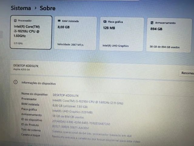 Notebook Acer Aspire 3 - Processador i5 10ª, 8GB, SSD 960GB - Foto 4