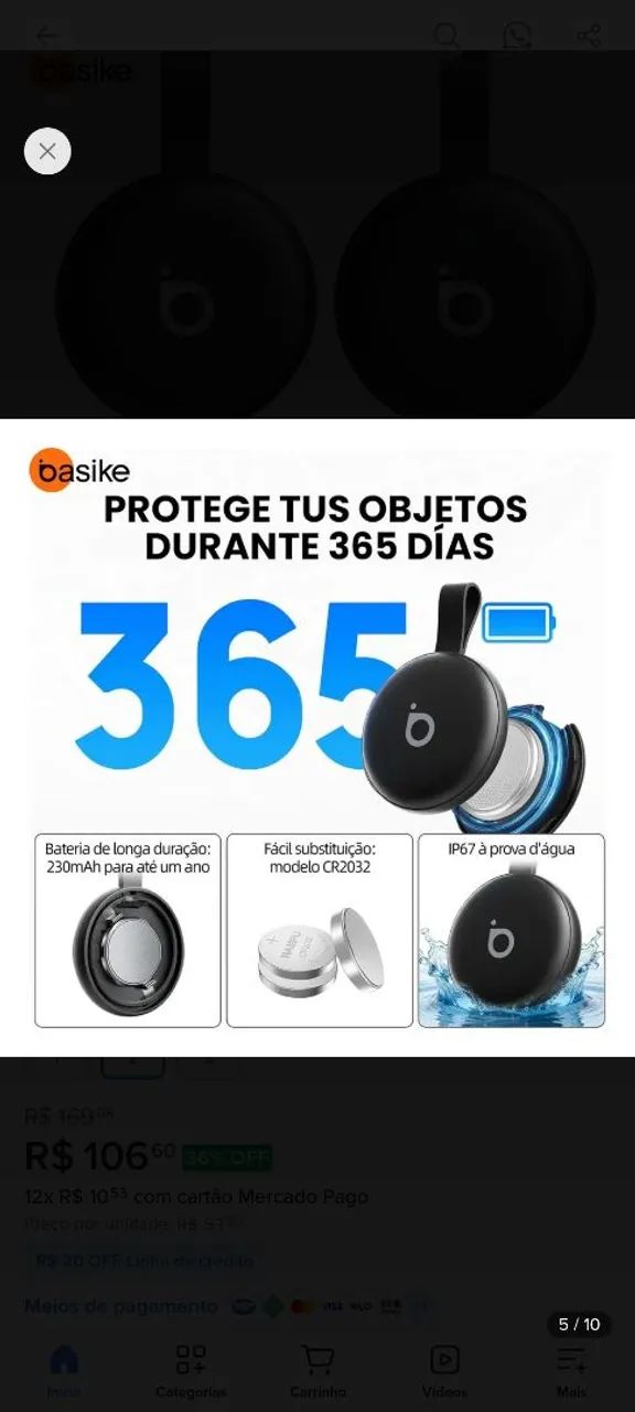 Basike Mini Localizador Smart Tag Rastreador GPS Compatível iPhone Apple Find My e Android
