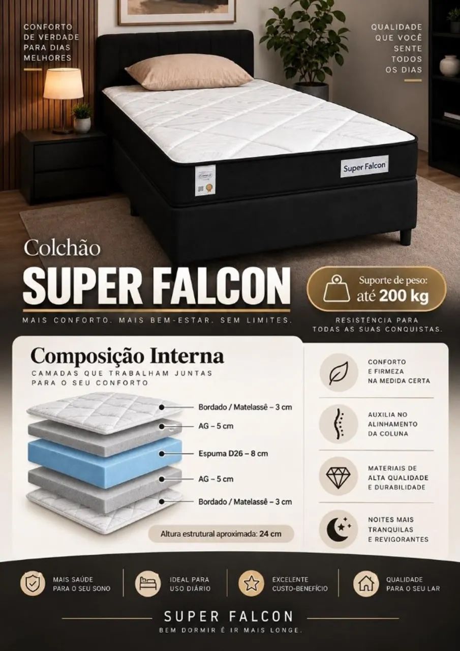 Colchão Solteiro Super Falcon Dupla Face Espuma 24cm - Foto 2
