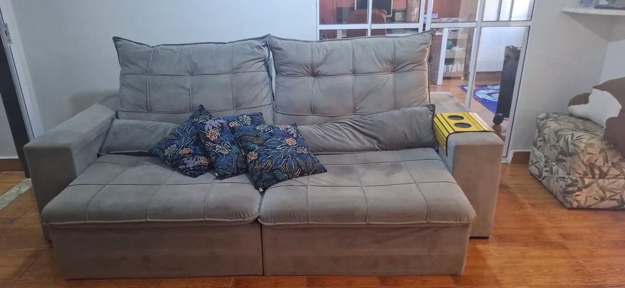 Sofá suede retrátil e reclinável 2,46m