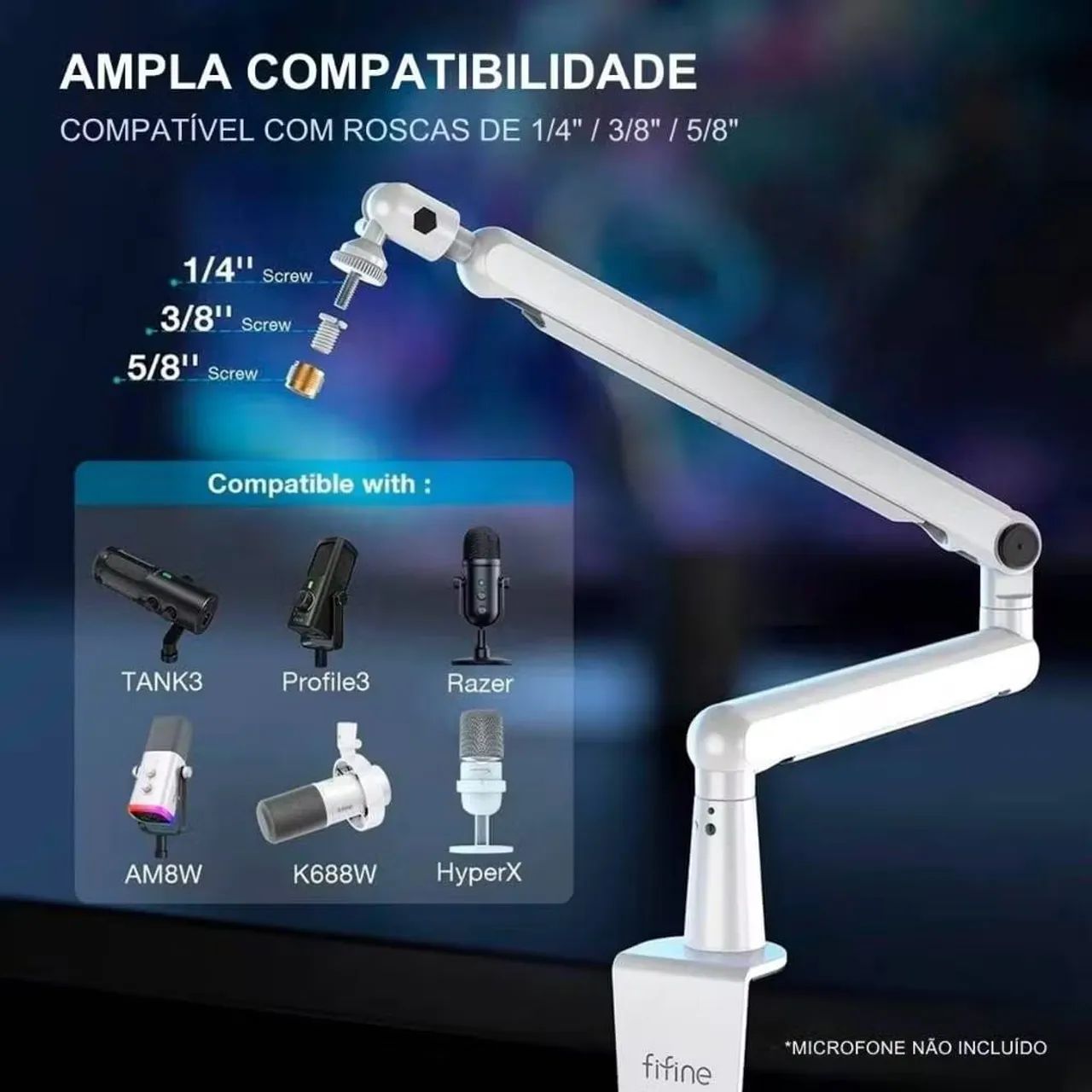 Suporte Para Microfone Profissional Fifine Bm88 Boom Arm Braço Articulado Branco - Foto 3