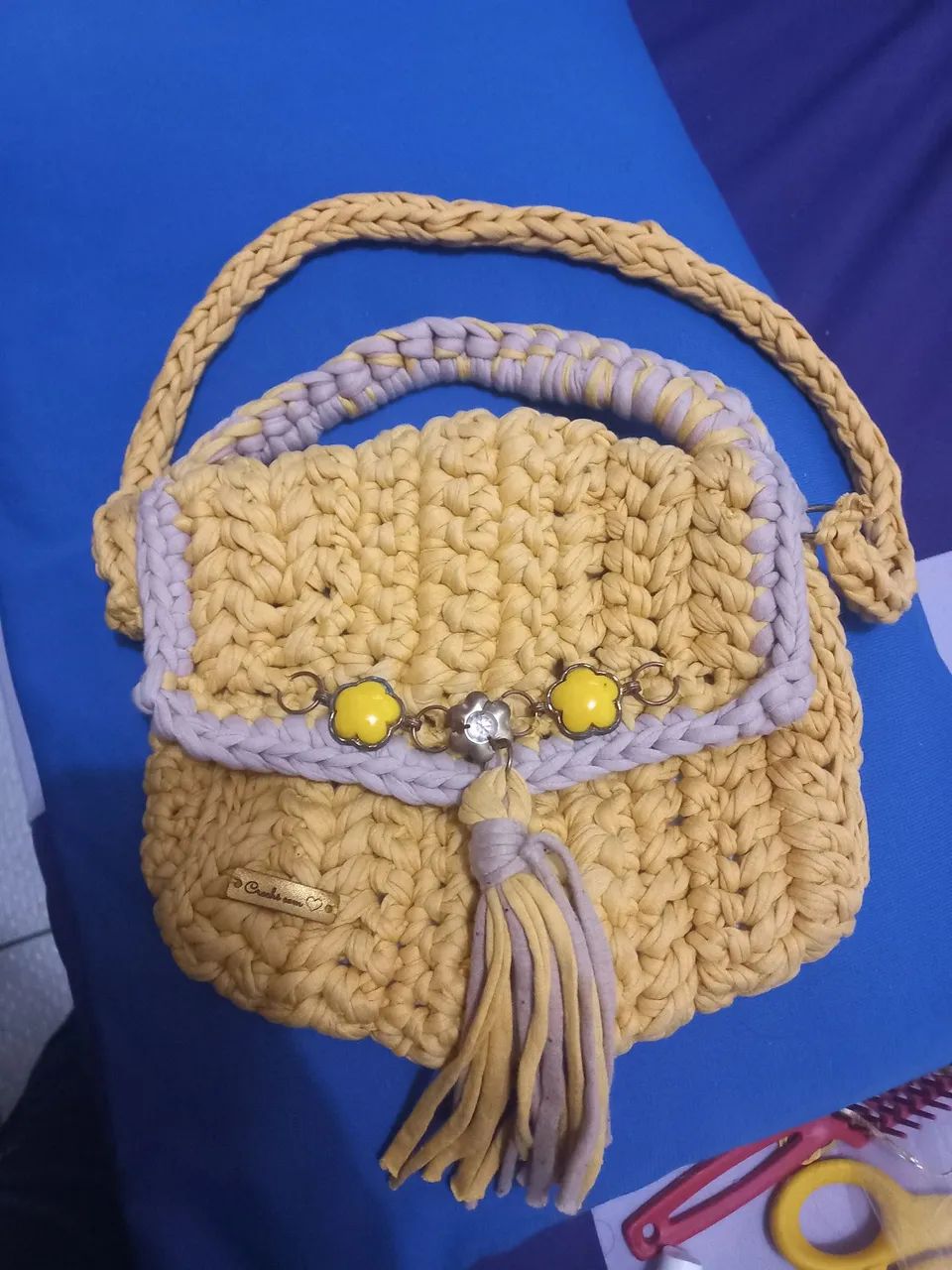 Bolsa de crochê fio de malha  - Foto 2