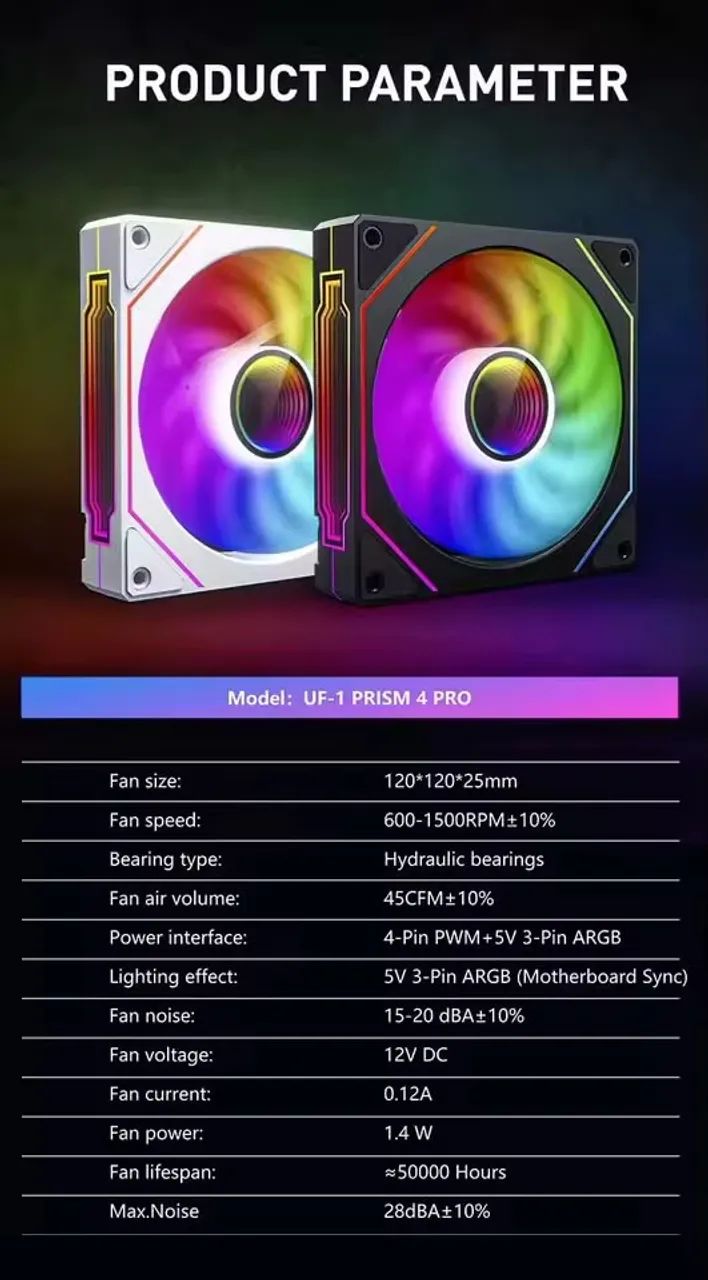 3 Ventoinhas UPSIREN UF-1 PRISM 4 PRO ARGB - Peças de Hardware