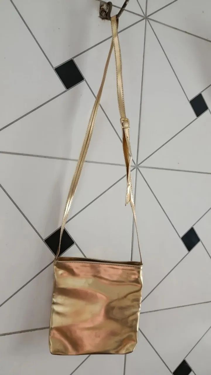 Bolsa couro fino dourada - Foto 3
