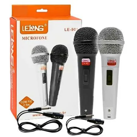 Kit com 2 microfone profissional com fio dinâmico