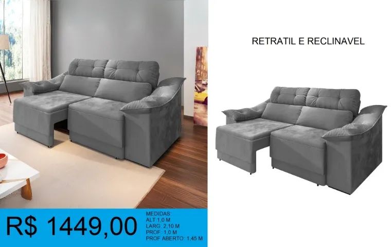 Sofá retratil e reclinavel 2,10 m - Poucas peças - Entrega Gratis - Pronta entrega