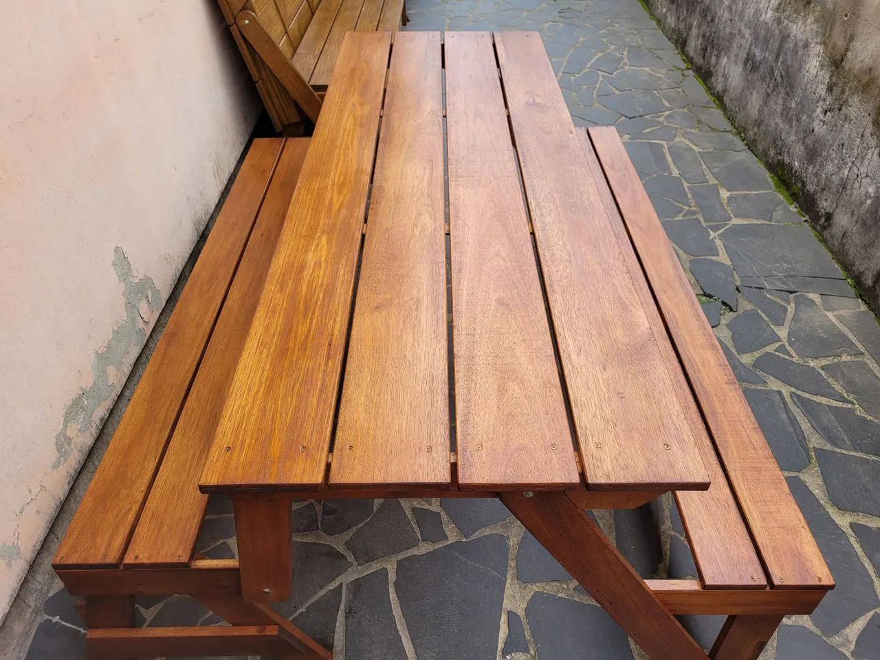 Mesa de madeira para jardim com bancos - Foto 3