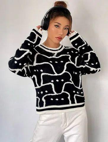 Tricot Qutie Padrão Allover Suéter - Queima de Estoque - Foto 5