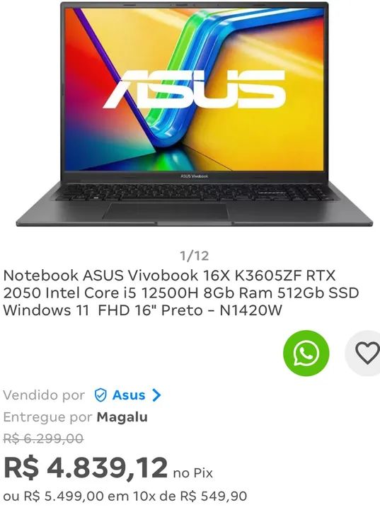 Notebook Asus Vivobook 16X RTX2050 - Lacrado, 1 ano de garantia. 