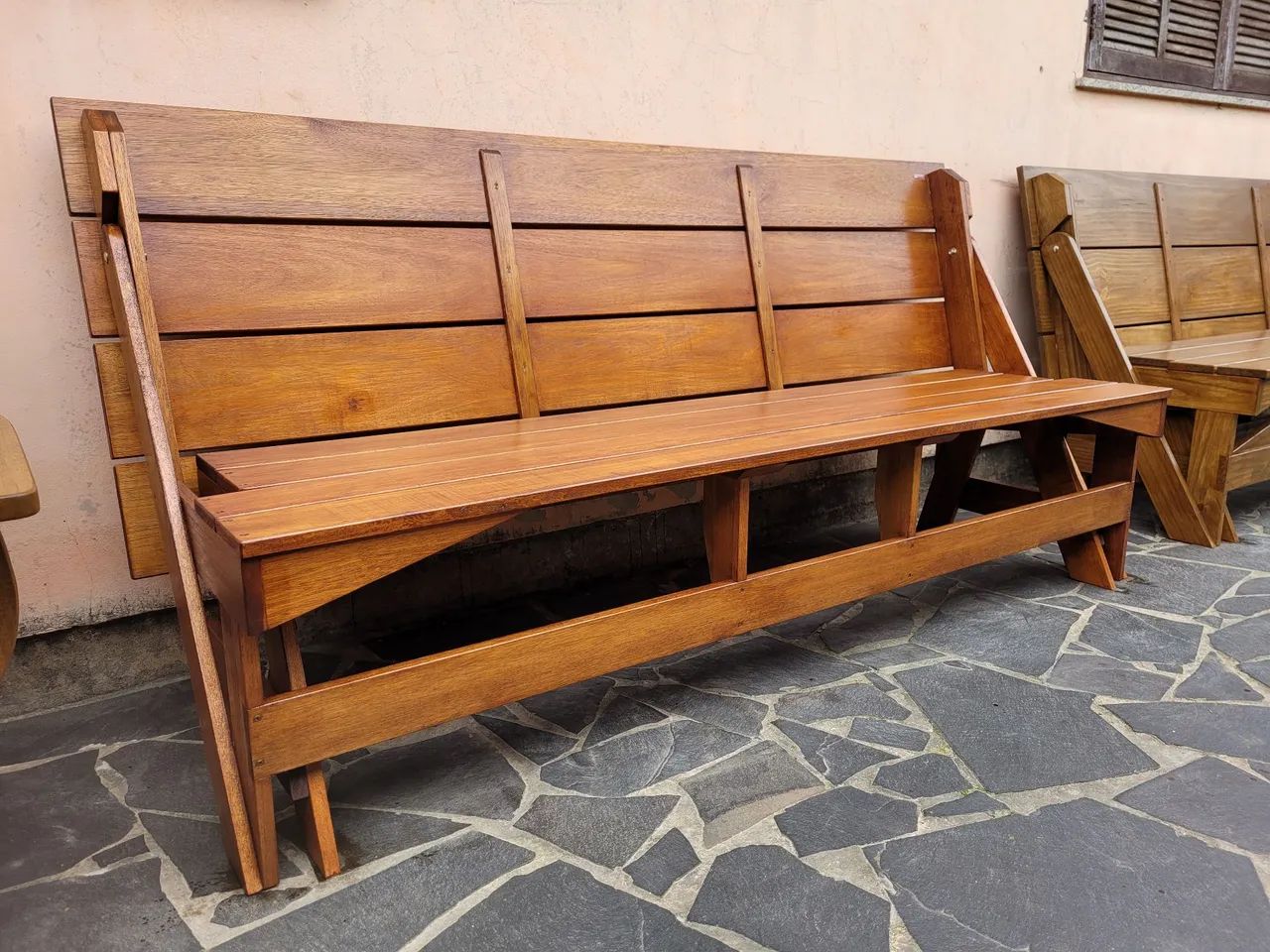 Mesa de madeira para jardim com bancos - Foto 5