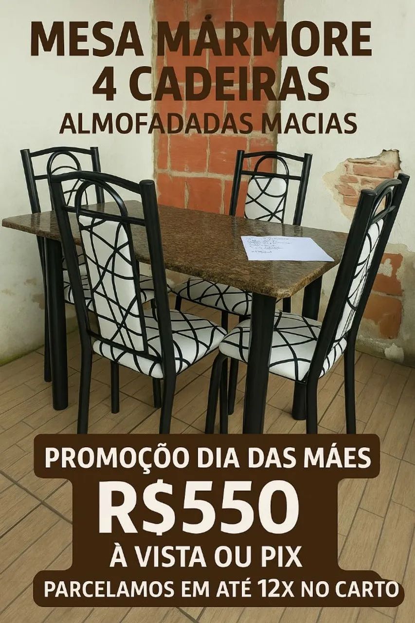 Mesa de Mármore 4 Cadeiras - Promoção Dia das Mães!