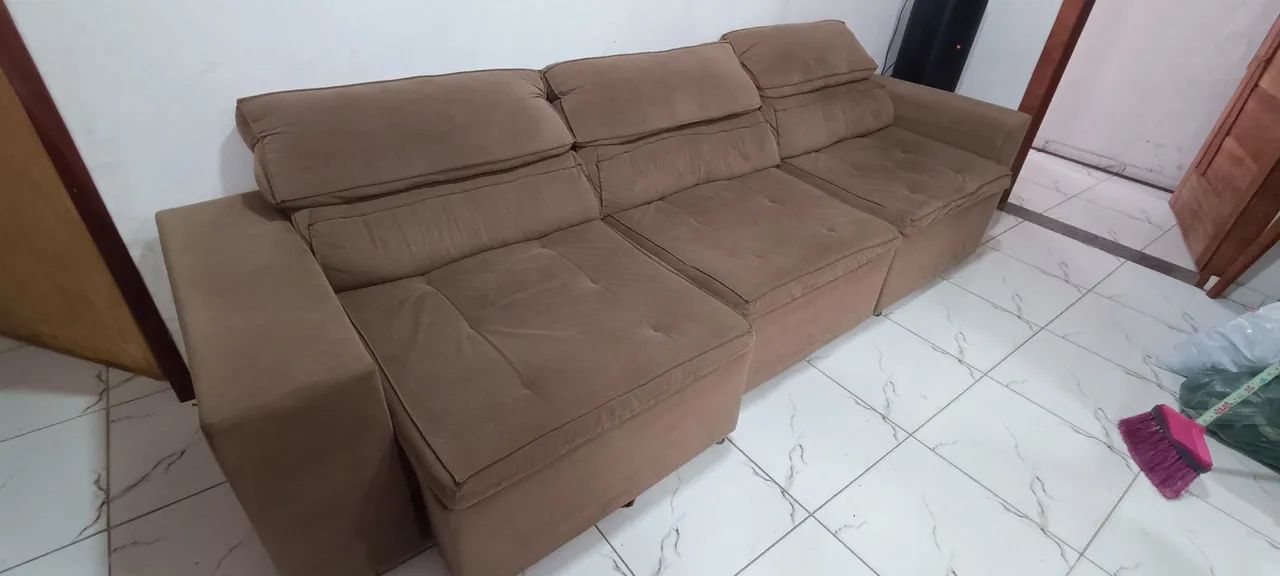 Sofá 3 Lugares em Suede Marrom - Foto 3