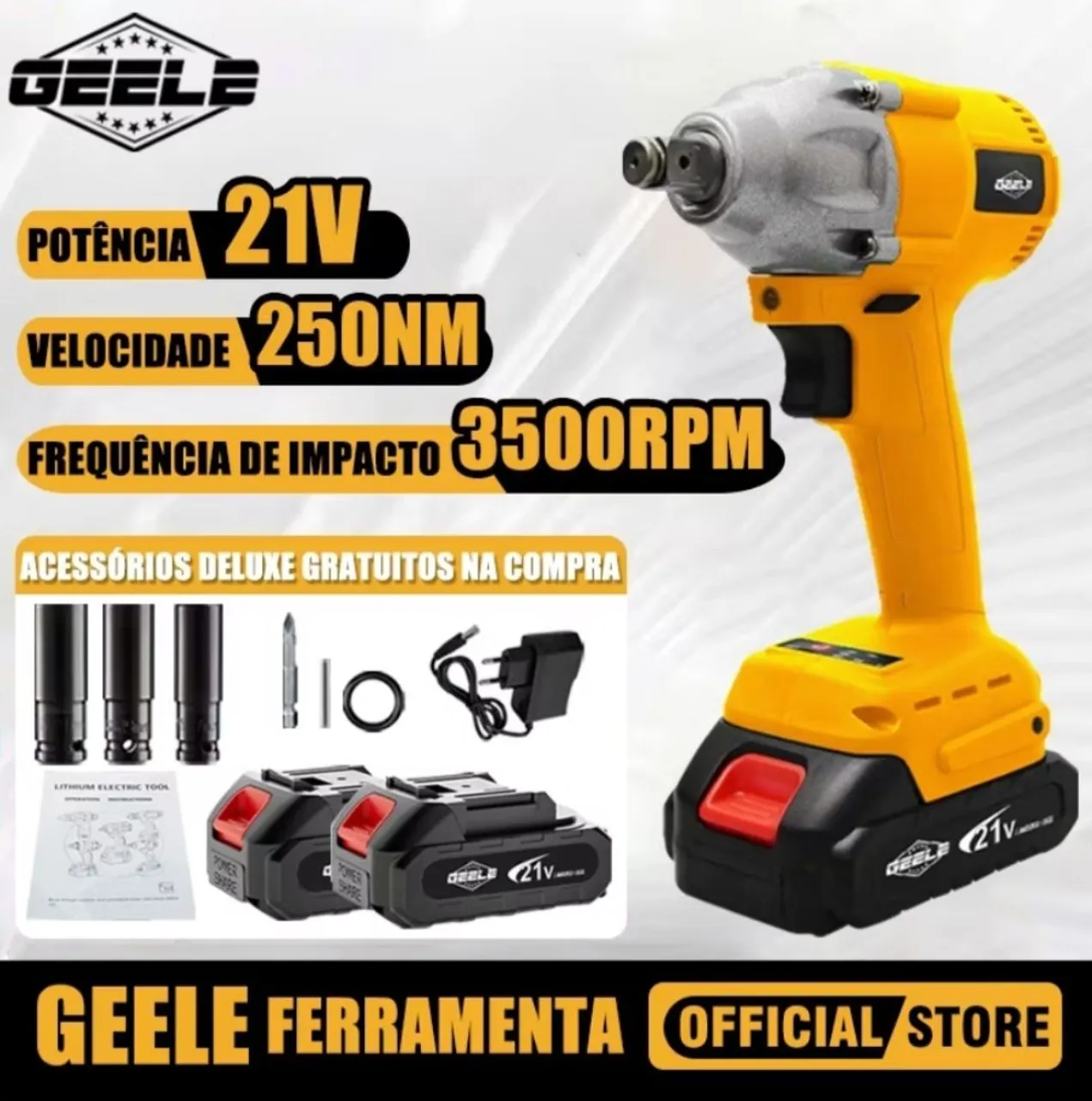 Chave de Impacto 21V 250Nm 3500RPM GEELE