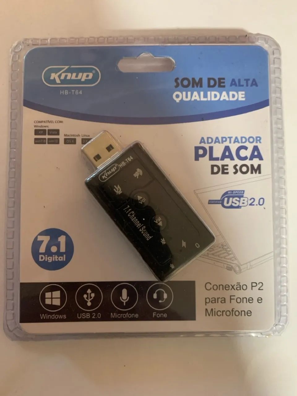 Adaptador Placa de Som USB 2.0 7.1 Knup - Foto 2