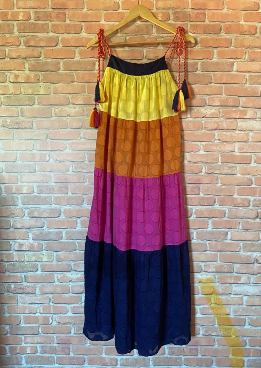 Vestido Colorido com Detalhes de Bolinhas farm P 