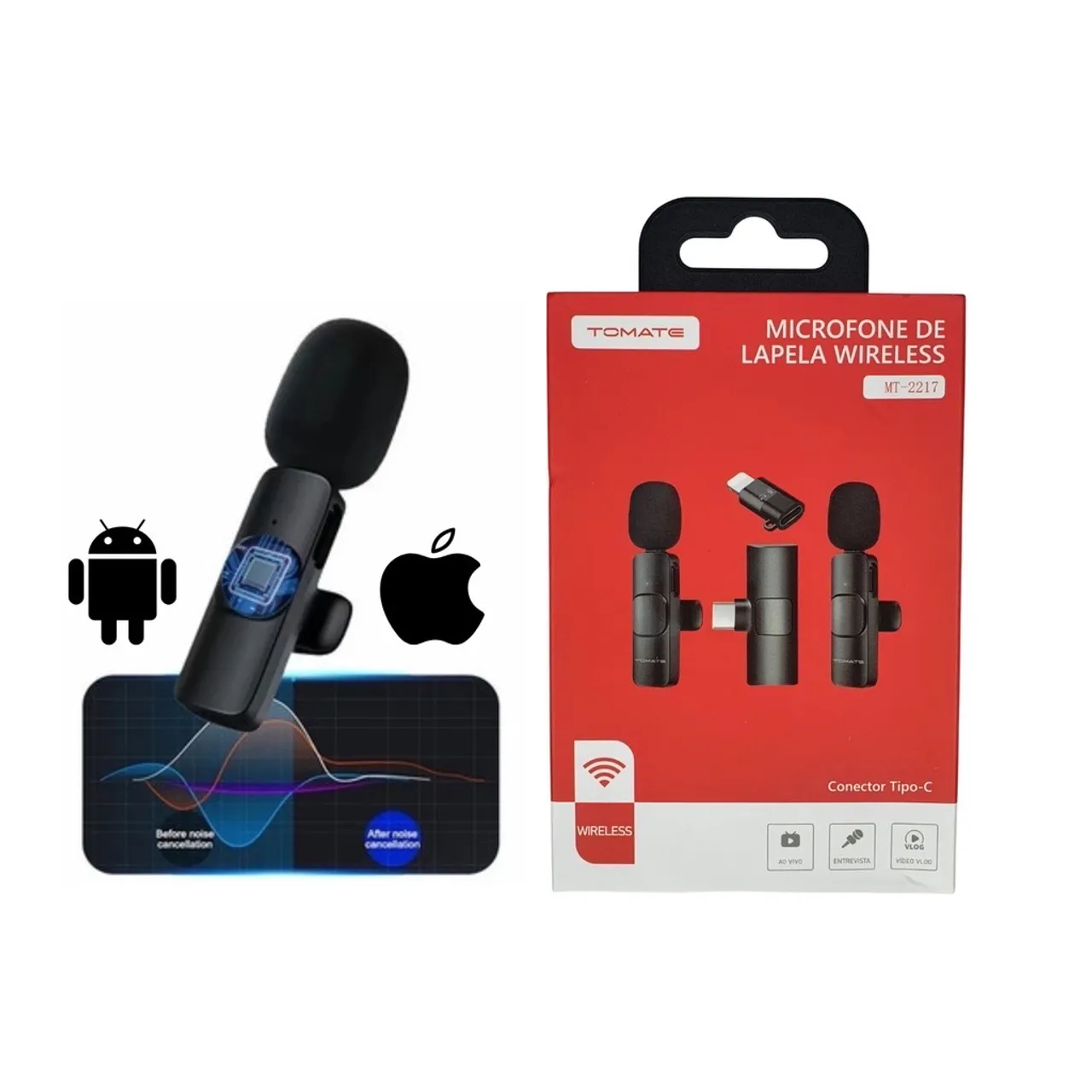 Microfone de lapela 2 em 1