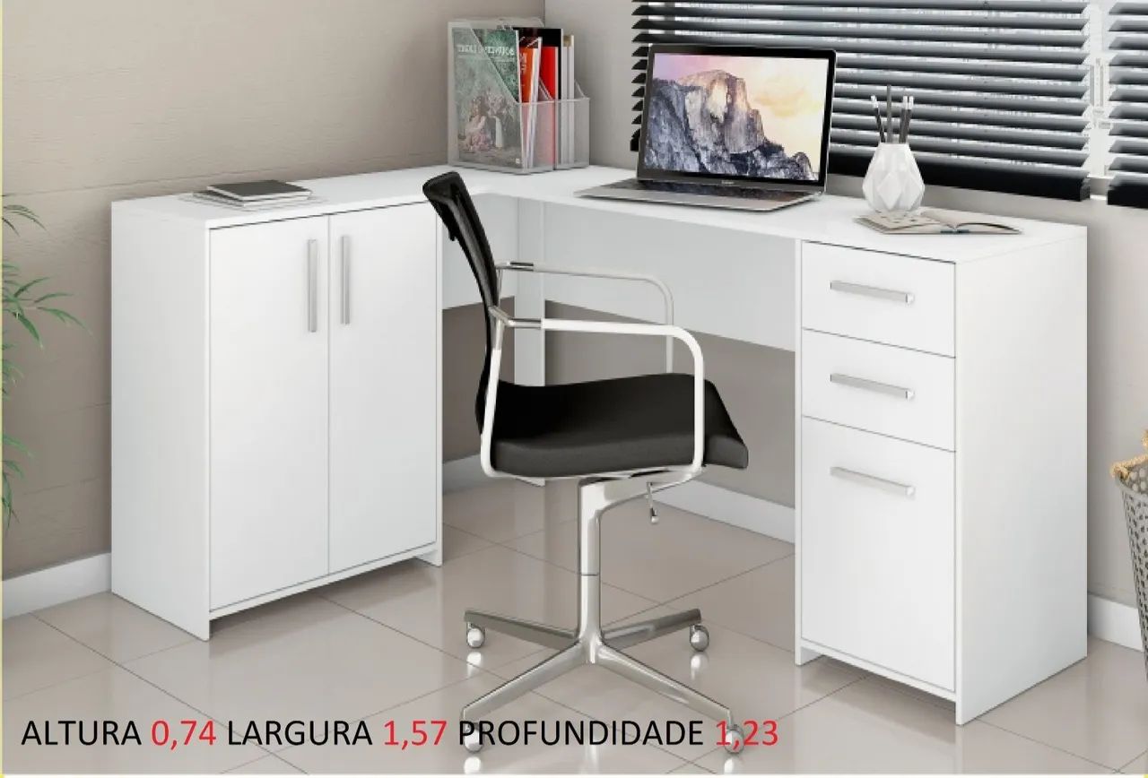 Mesa de Escritório em L Branca - Foto 2