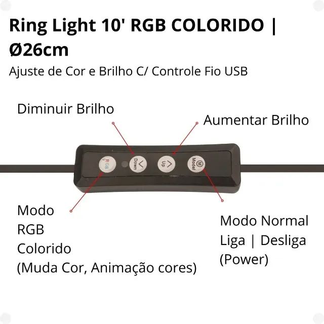 Ring Light Rgb Luz Colorida Led  10 Polegadas S/ Tripé (Distribuidor Jk ELetrônicos) - Foto 3