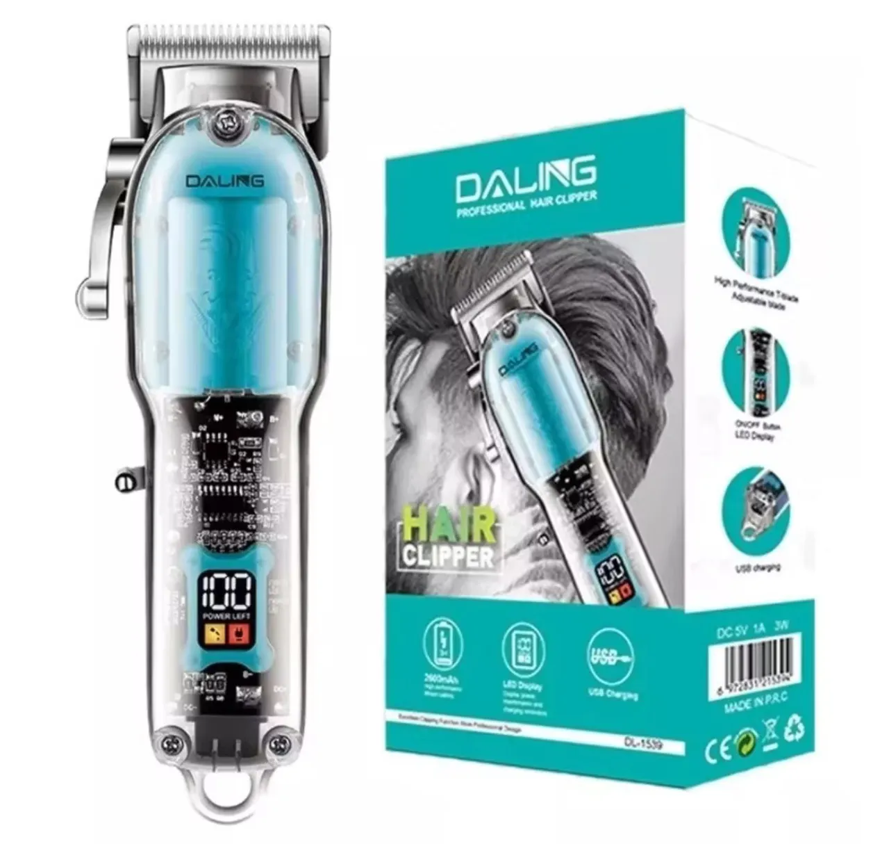 Máquina de Cortar Cabelo Profissional - Recarregável - Display LCD - DL-1599