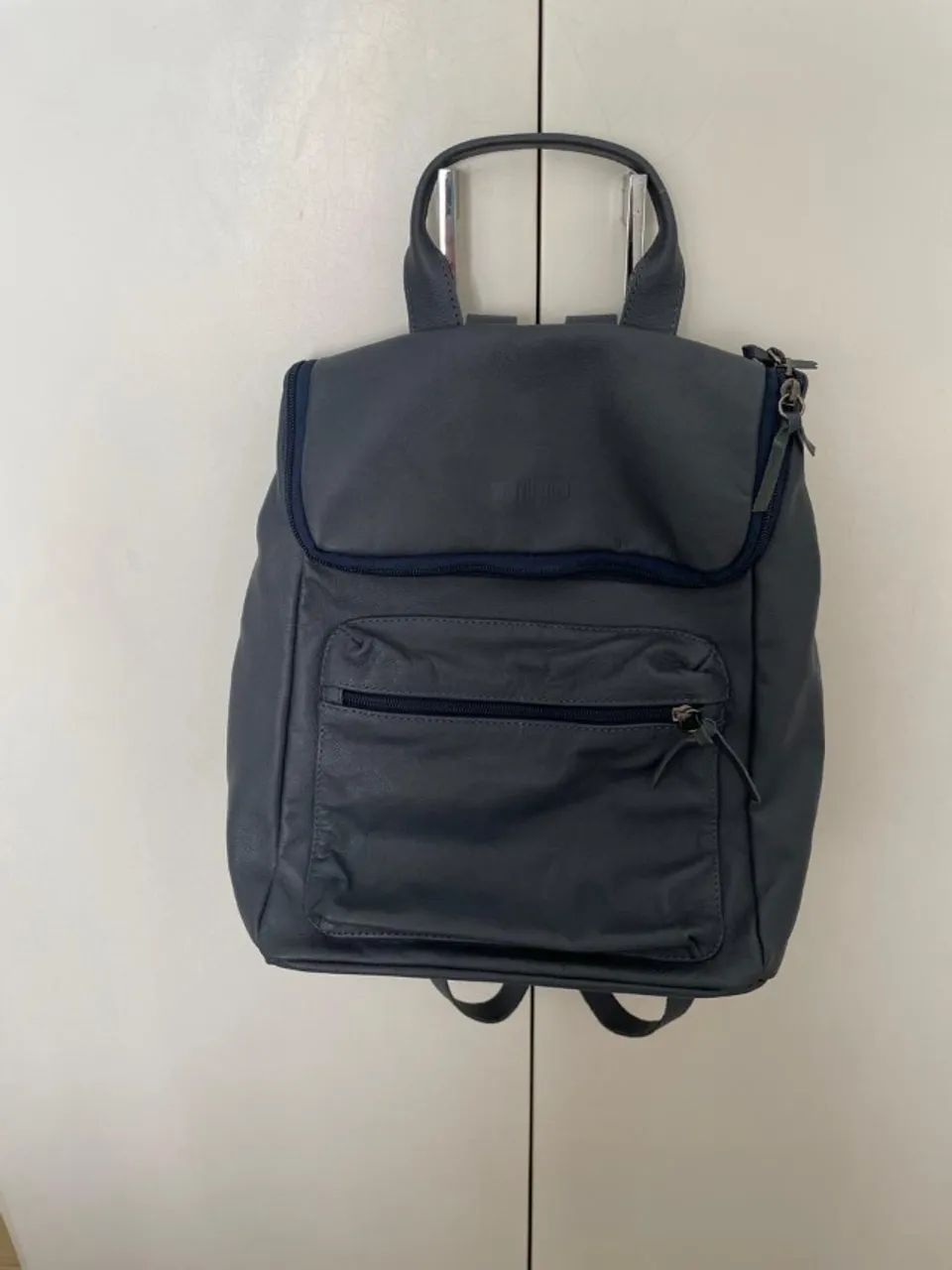Mochila Via Curtume Couro - Média - Azul Petróleo - Forrada