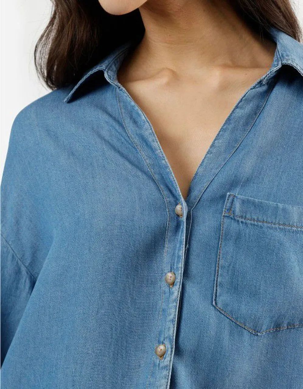 Camisa Box Azul Claro Feminino P - Foto 5