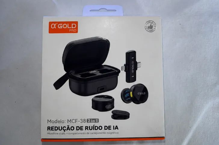 Microfone de Lapela Sem Fio Alpha Gold Pro MCF-38 2 em 1