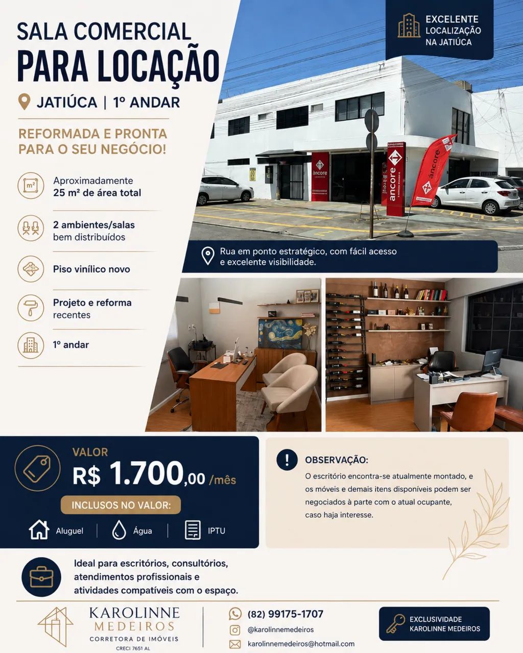 Sala Comercial Reformada na Jatiúca | 25 m² | R$ 1.700 - Foto 2