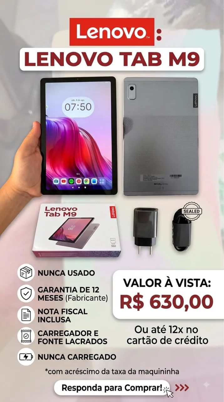 Tablet Lenovo Tab M9 ? NOVO (Nunca Usado) + Nota Fiscal e Garantia!
