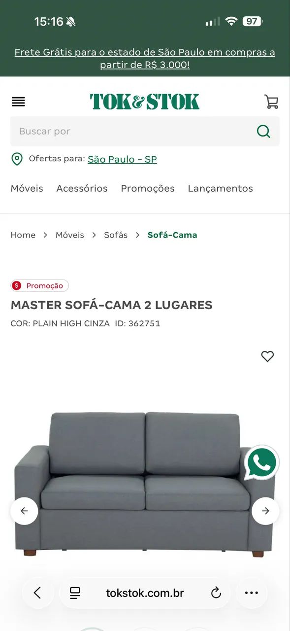 Sofá retrátil Linho Bege 1,95cm