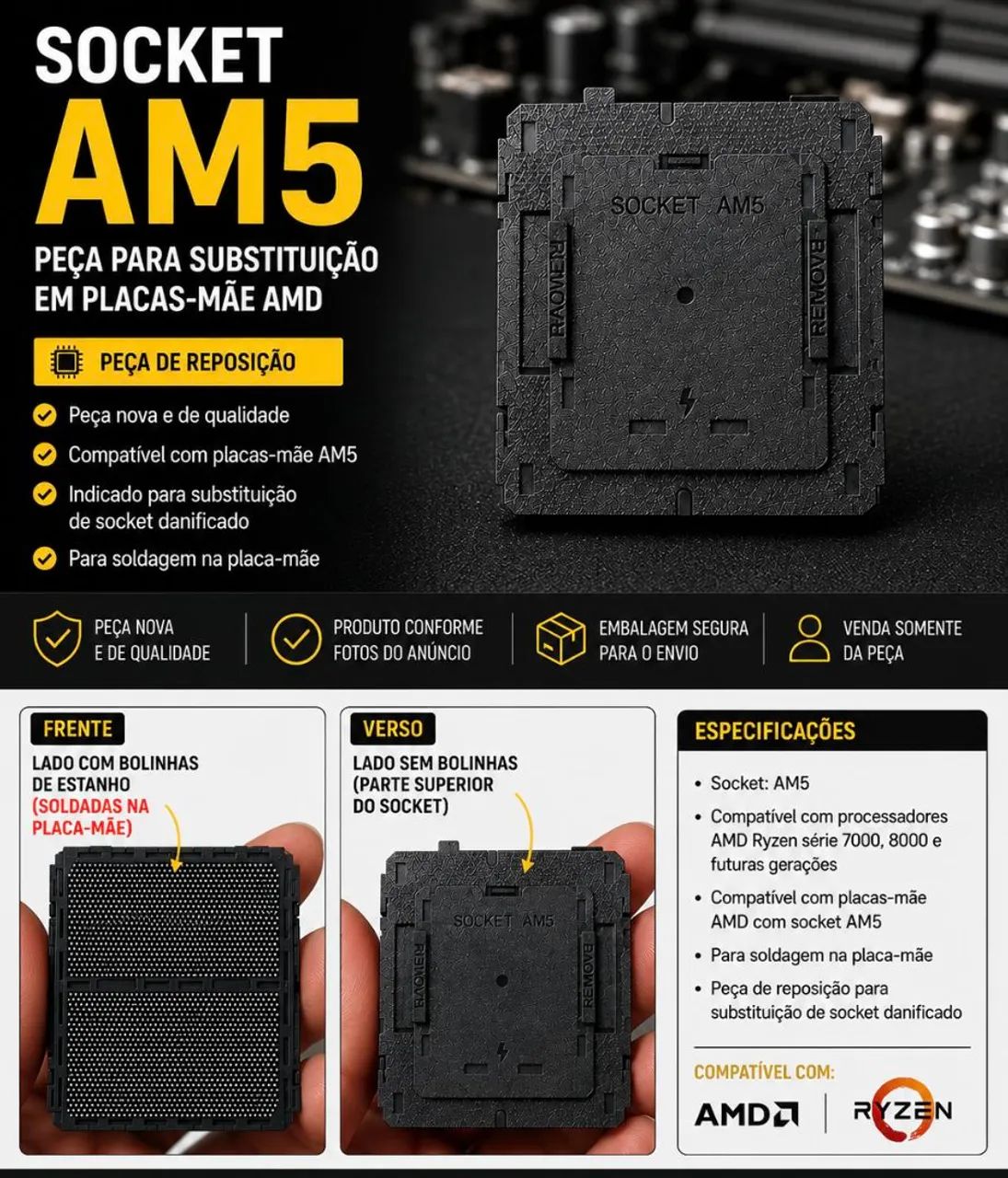 Socket AM5 para reparo em placas mães!  - Foto 3
