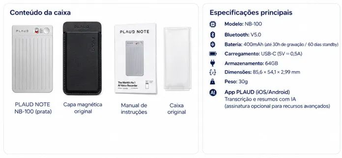 Gravador de Voz Plaud Note 64GB com IA - Foto 3
