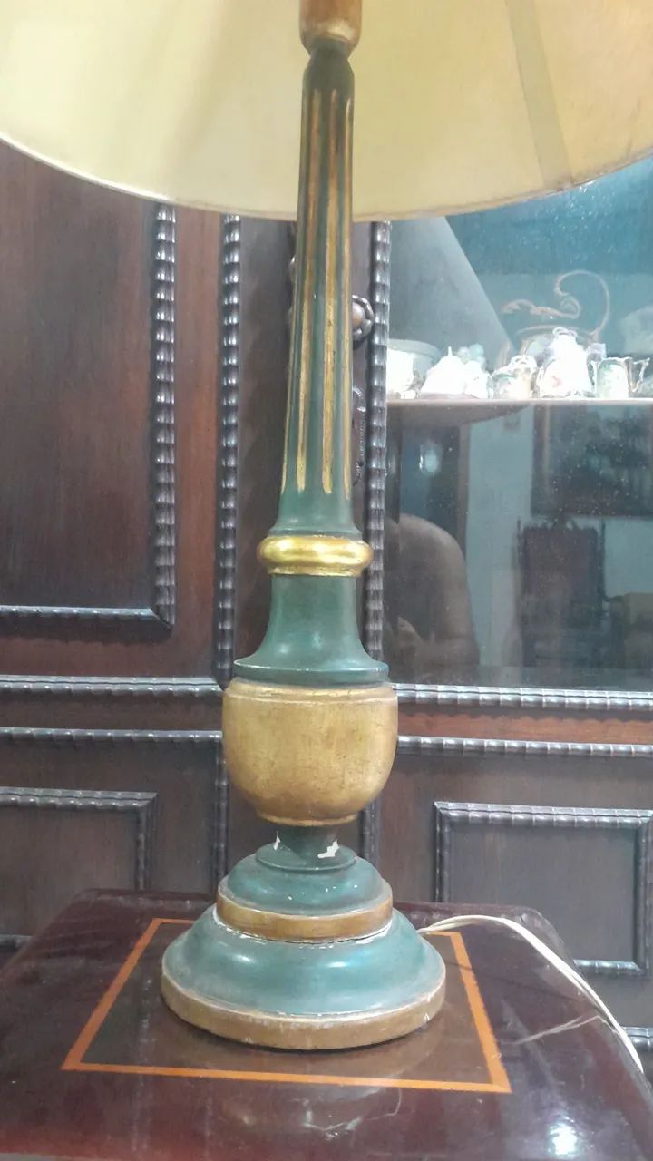 Antigo abajur bajur de madeira  - Foto 2